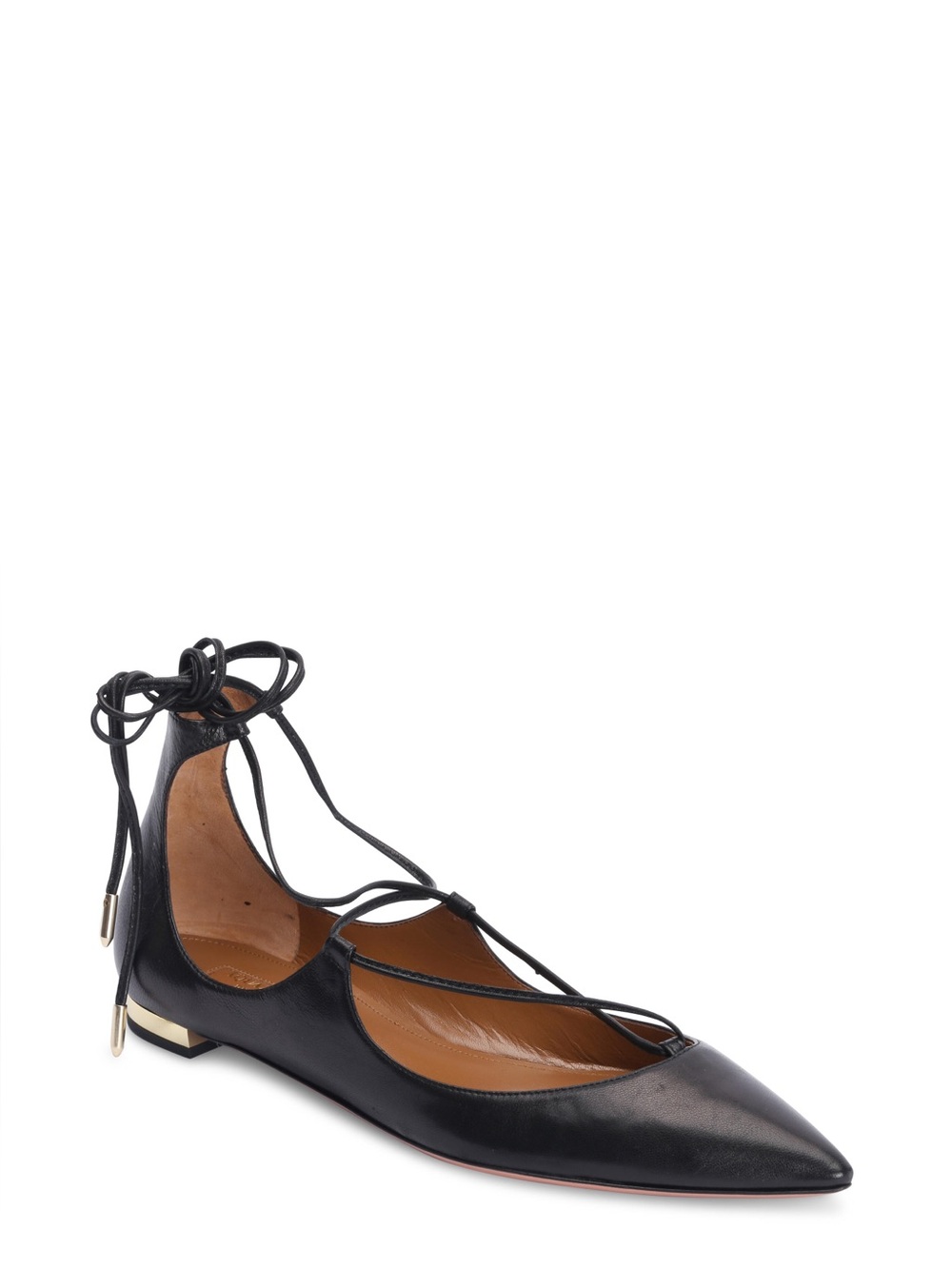 AQUAZZURA Christy flats black leather lace ups